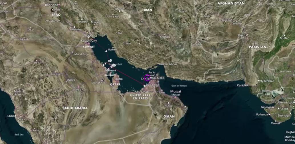 La Guardia Revolucionaria iraní apresó en el estrecho de Ormuz un carguero vinculado a Israel, el MSC Aries.