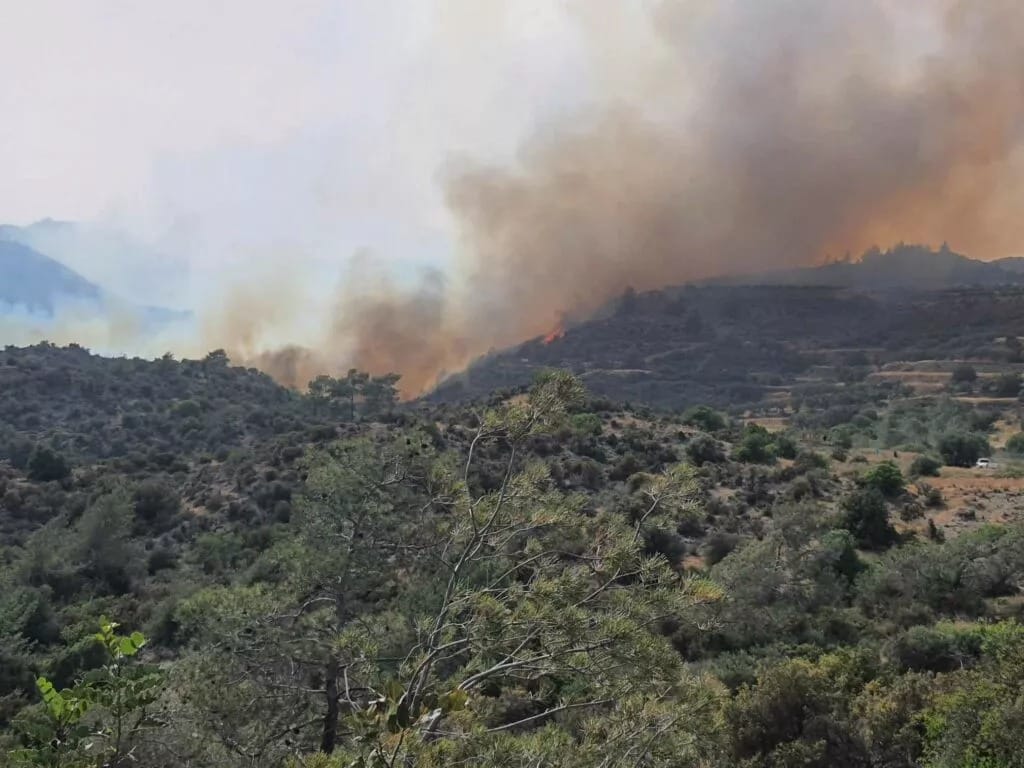 Um grande incêndio deflagrou na Floresta Estatal de Limassol, que terá sido provocado por explosivos detonados numa pedreira