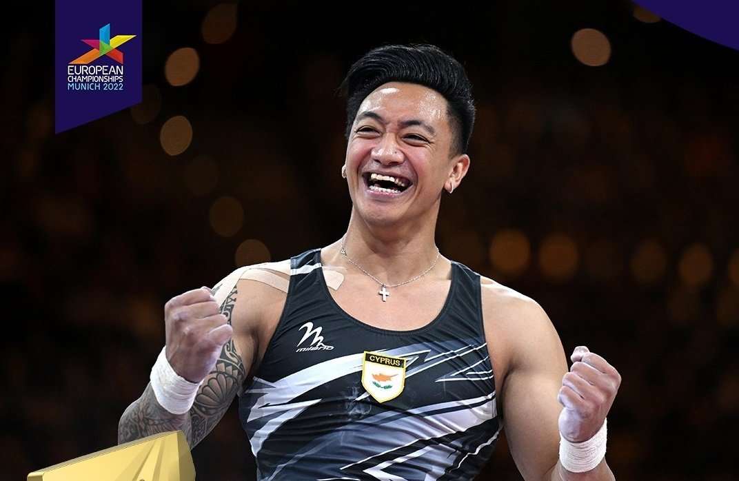 Marios Georgiou, el mejor gimnasta chipriota, vuelve a casa con cinco medallas de los campeonatos de Europa: oro en la prueba completa, plata en las barras paralelas y bronce en el caballo con arzones y la barra horizontal.