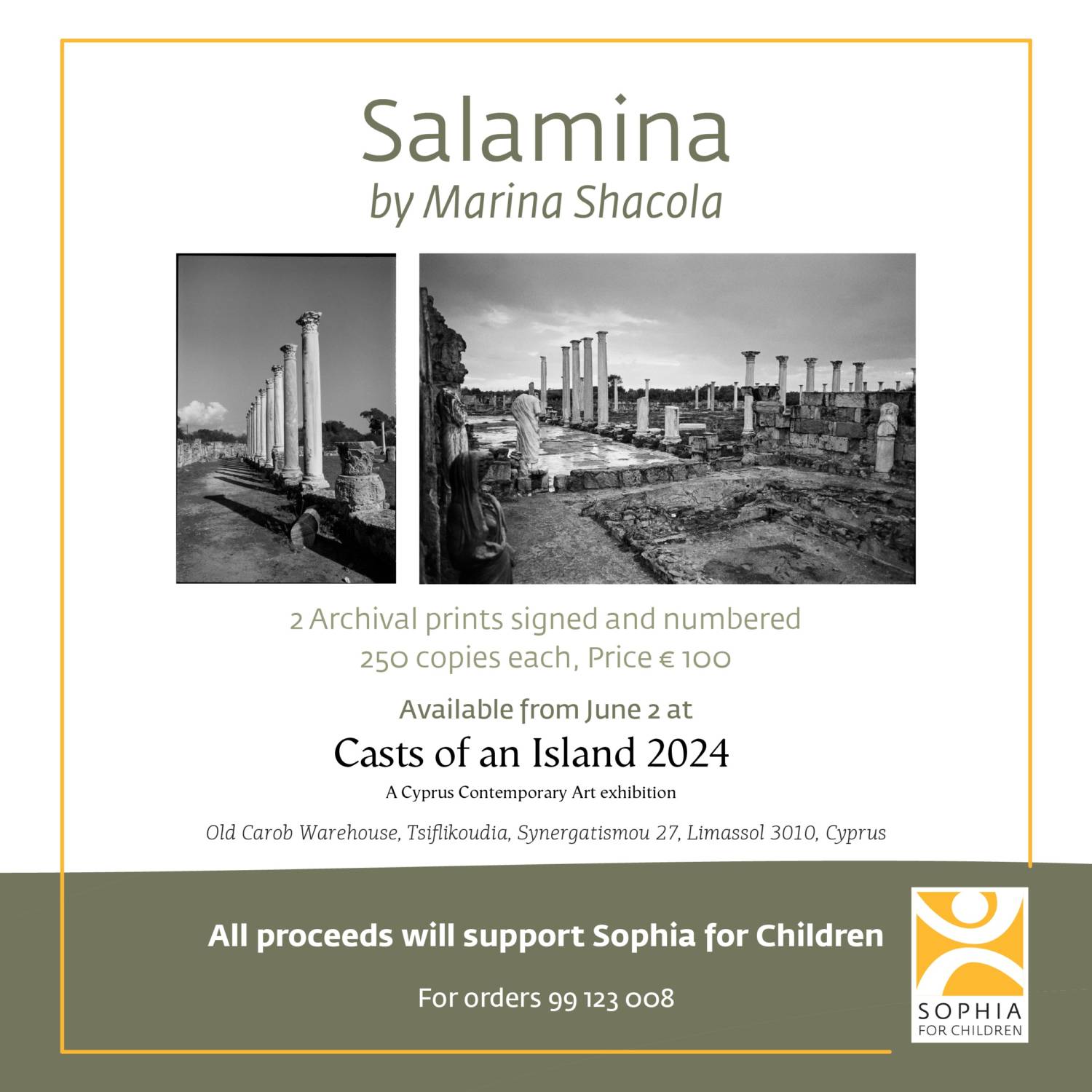 The Sophia for Children Foundation is selling two black-and-white photographs of the ancient theatre of Salamis, taken by Marina Shacola, to support the foundation